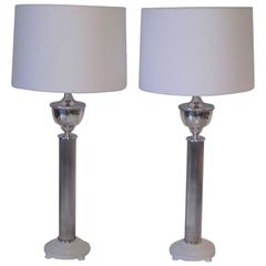 Silver Plated Regency Table Lamps in the Style of Parzinger