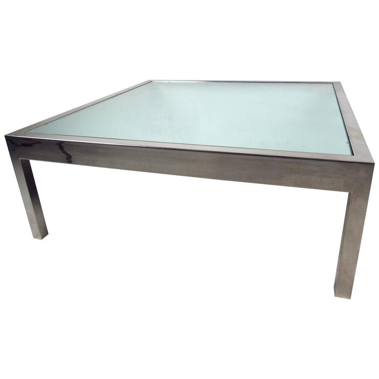 Unique Midcentury Mirrored Glass And Chrome Coffee Table For Sale At 1stdibs