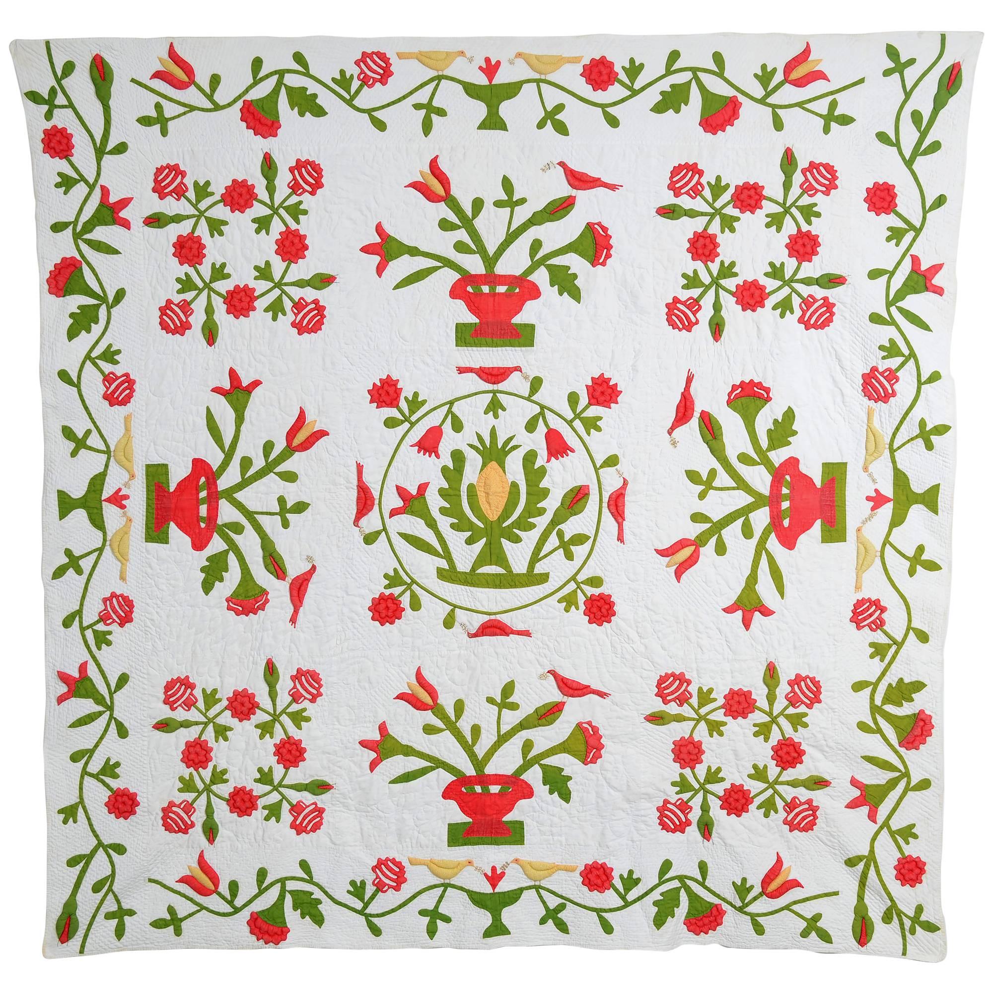 Stuffed Applique Quilt with BirdsB