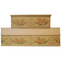 Two Antique French Painted Cherubs on Paper Mounted to Plywood Valences 5