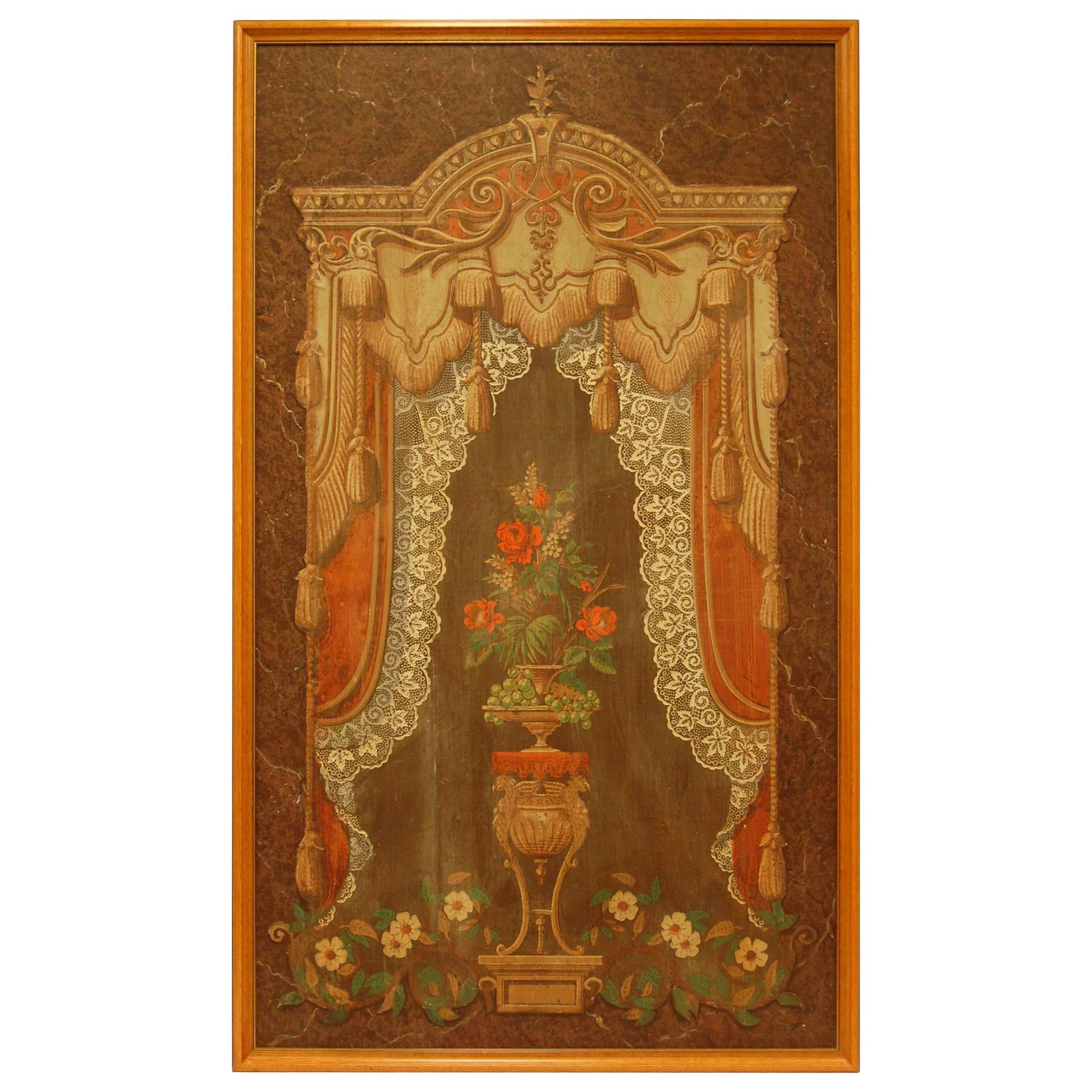 Mid-19th Century "Curtain Paper" Mounted and Framed For Sale