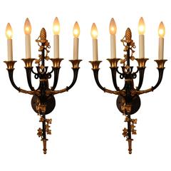 Pair of French Empire Bronze Wall Sconces 6