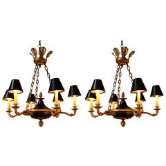 Pair of French Bronze Doré Empire Chandeliers