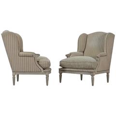 Pair of Painted Louis XVI Style Bergeres, France, circa 1900