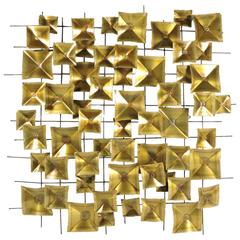 Mid-Century Brutalist Geometric Brass and Metal Wall Sculpture