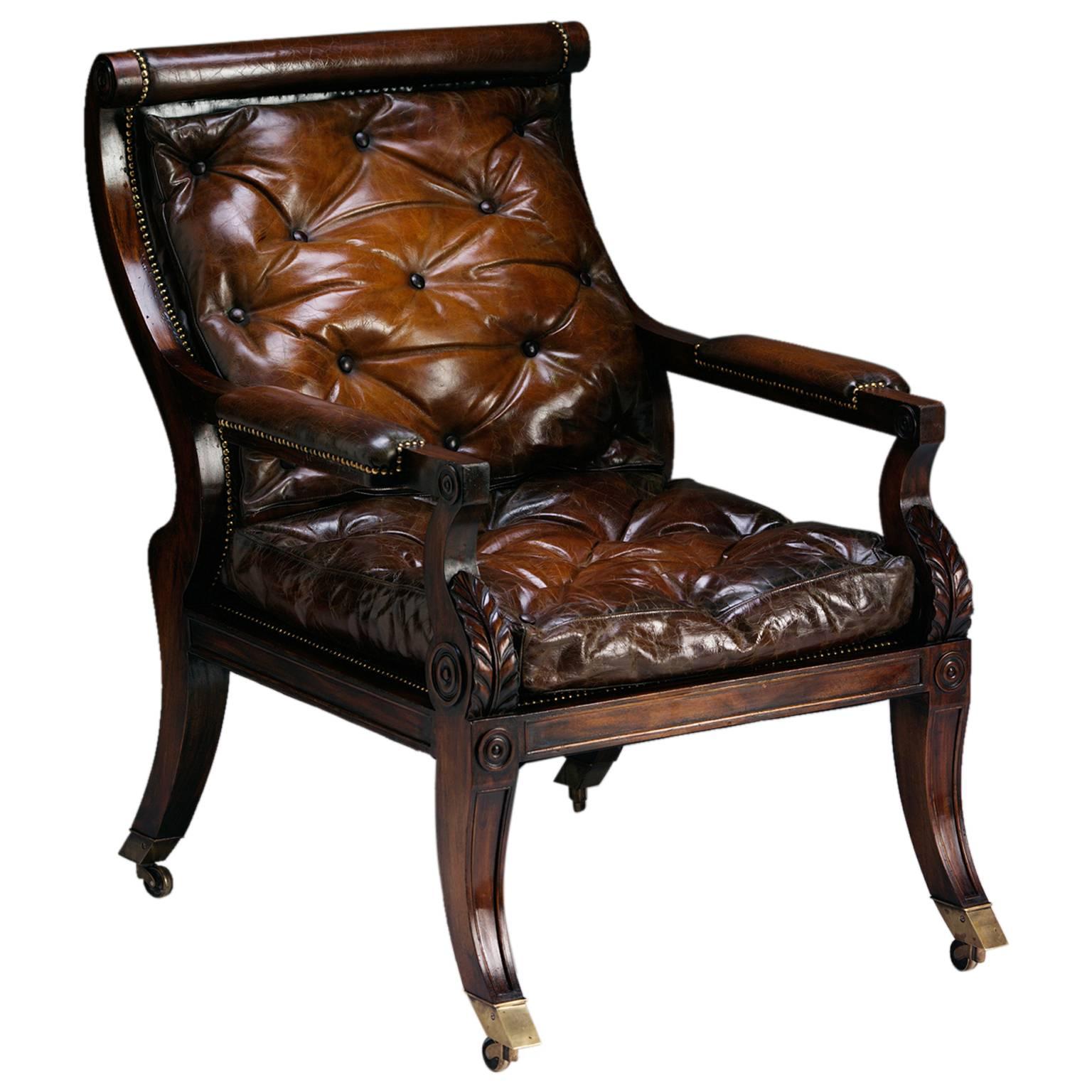 Sabre Leg Library Chair in the Regency manner For Sale