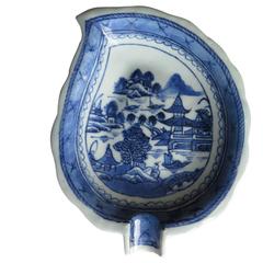 Antique 19th Century CHINESE Export, LEAF DISH, Canton, Blue and White Porcelain, Qing