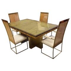Milo Baughman Expanding Dining Table and Four Matching Cane Chairs