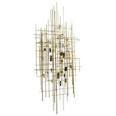 Brutalist Brass and Enamel Large Hanging Wall Sculpture Brutalist Brass and Enamel Large Hanging Wall Sculpture