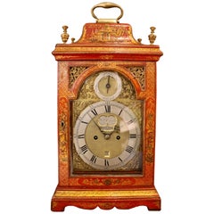 Antique George II Parcel-Gilt Scarlet-Japanned Chinoiserie Table Clock by William Creak