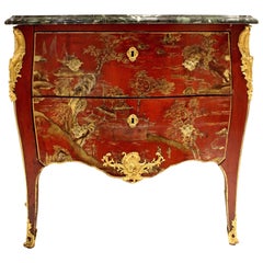 Louis XV Style Early 19th Century Red Lacquer Commode with Chinoiseries Scenes