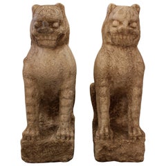 Pair of Chinese Buddhist Carved Stone Guardian Lions from the Ming Dynasty