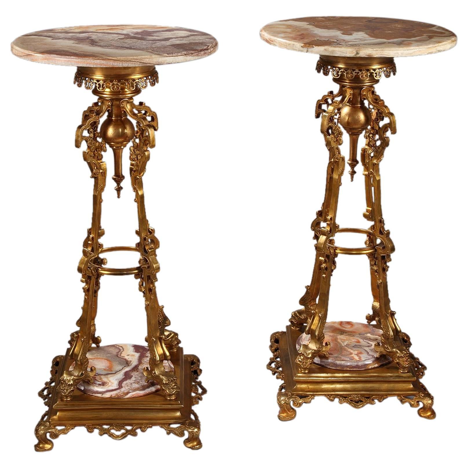19th Century Pair of Oriental Pedestal Tables, After Eugène Cornu For Sale