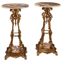 19th Century Pair of Oriental Pedestal Tables, After Eugène Cornu