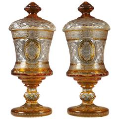 20th Century Pair of Sweetmeat Vases, Bohemian Crystal Glassware