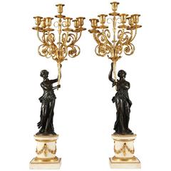 19th Century Pair of Candelabras "Aux Vestales", E.M. Falconet