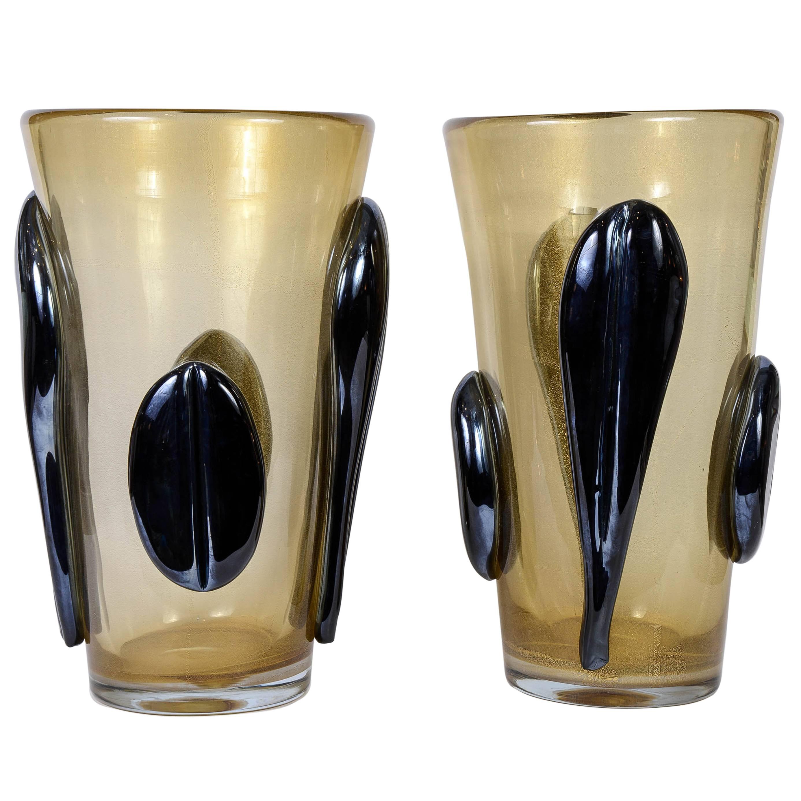 Pair of Vases in Murano Glass Signed by G. Ferro