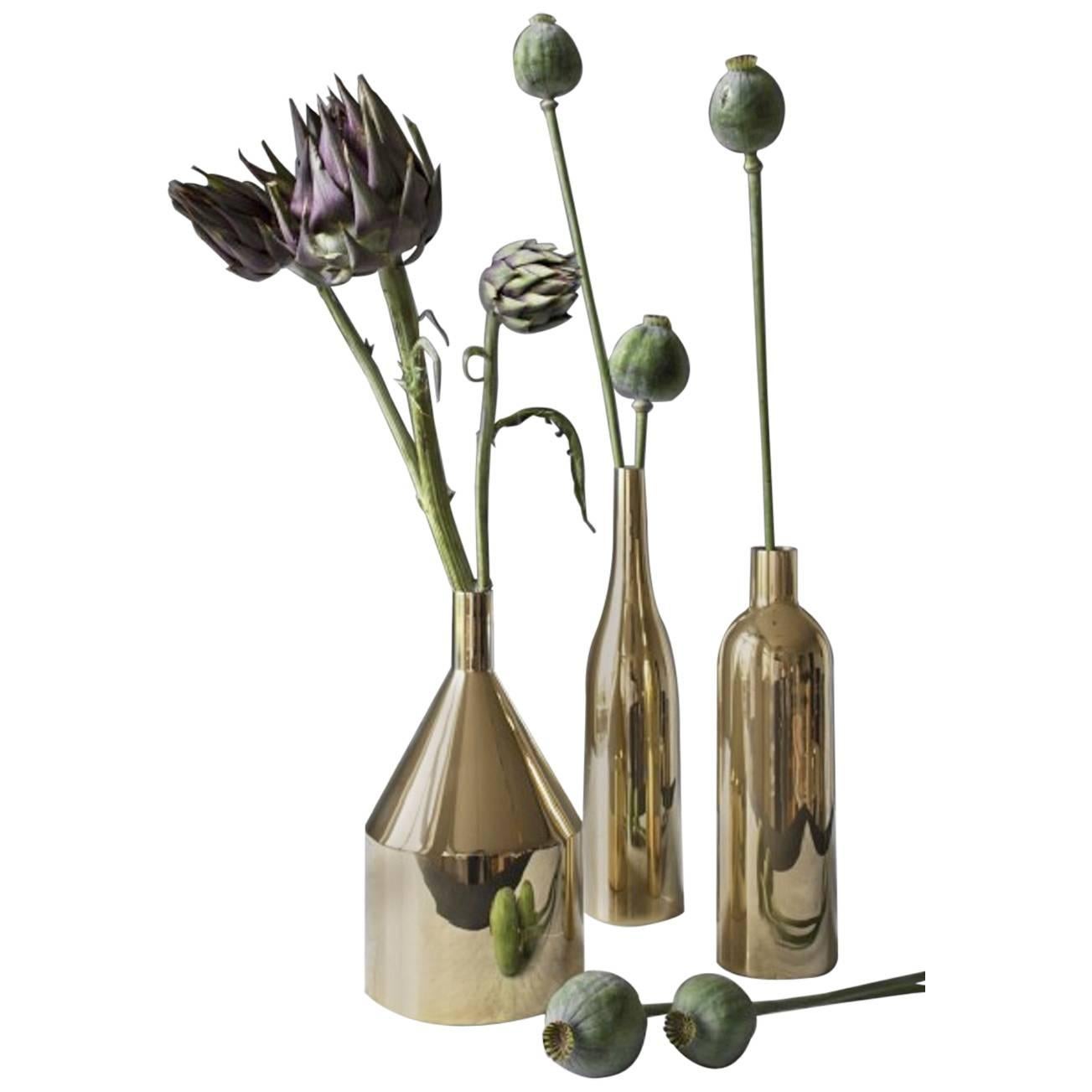Via Fondazza, Three Large Brass Vases, Design by Paolo Dell'Elce For Sale