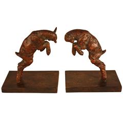 French Bronze Dancing Goat Bookends by Paul Silvestre