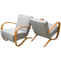 Two Lounge Chairs H-269 by Jindrich Halabala in Exclusive Steiner Merino Wool