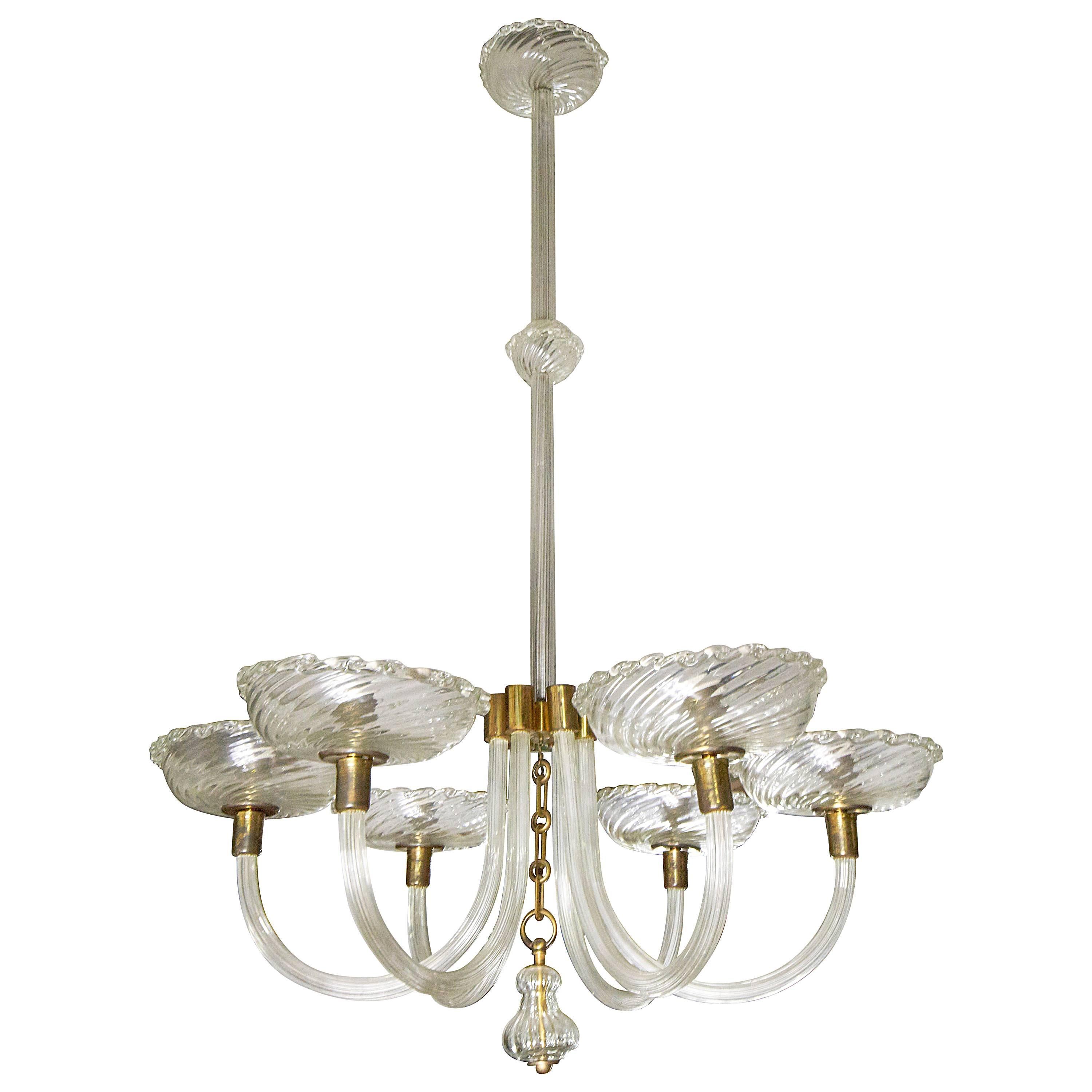  1940s  six arms Murano Glass Chandelier by Barovier