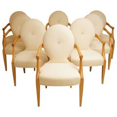 Set of Eight "Casper" Maple Wood Dining Armchairs, John Hutton for Donghia, 1980