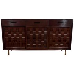 Edward Wormley Basket Weave Front Mahogany Credenza for Dunbar Furniture