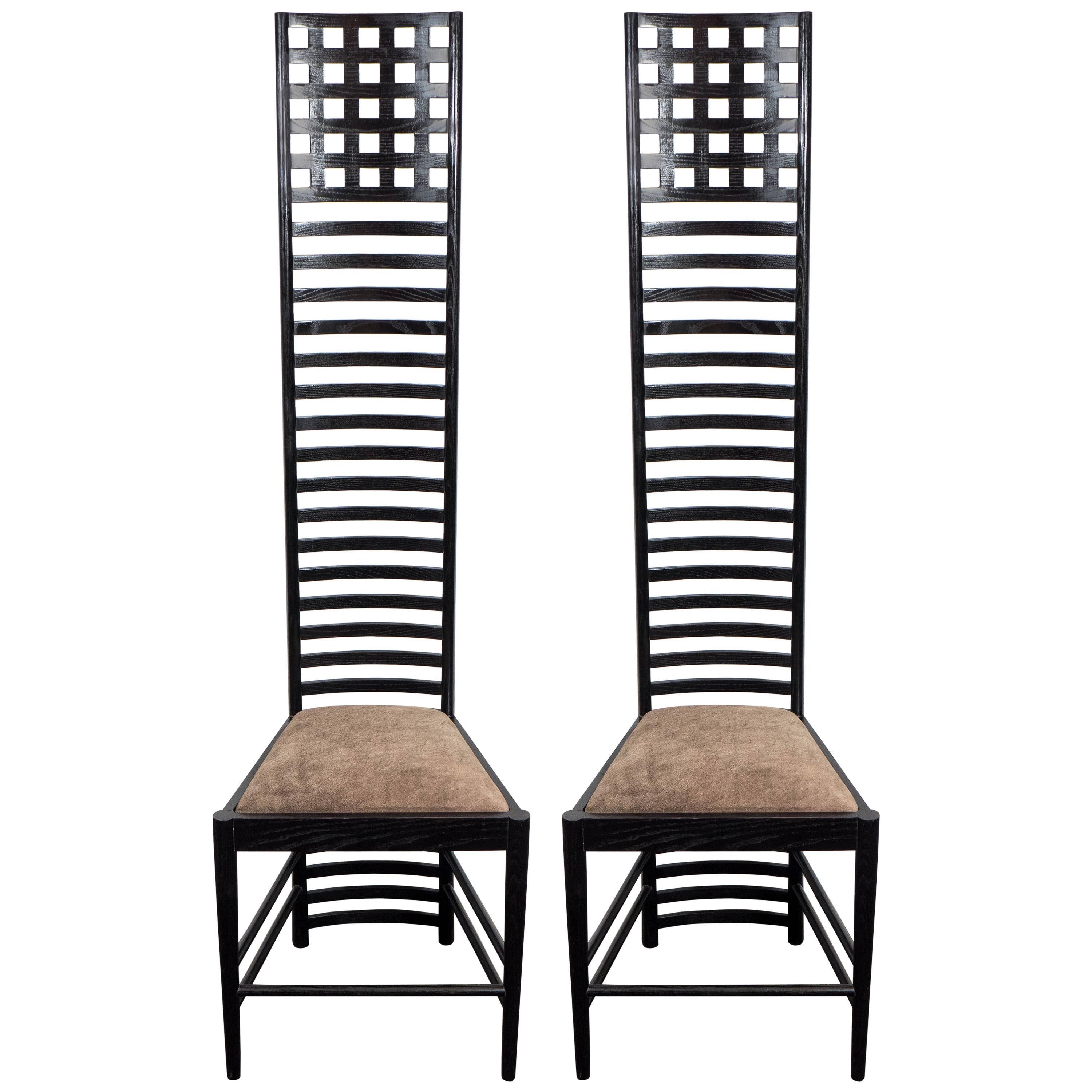 Pair of Mackintosh 'Hill House' Ladder Back Chairs with Suede Seats