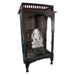 Antique Marble Ganesh, ca 1900 on a Train Step Stool in a 20th Century Shrine