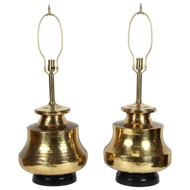 Pair of Polished Moroccan Brass Table Lamps For Sale at 1stdibs