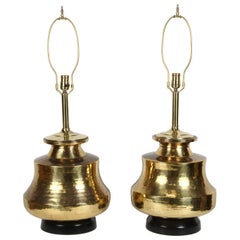 Pair of Polished Moroccan Moorish Brass Table Lamps