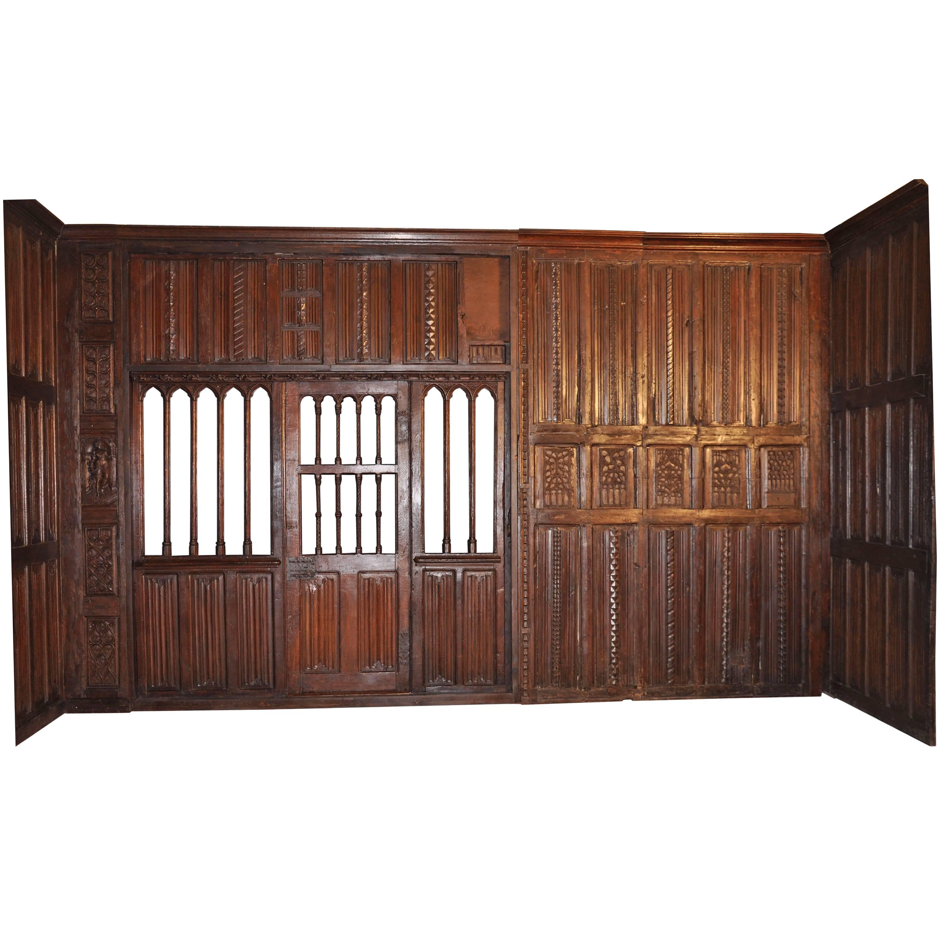 English Renaissance Carved Oak Paneled Room For Sale