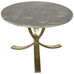 Grey Round Onyx Top on Brass Tripod Leg Base Table, France, 1960s
