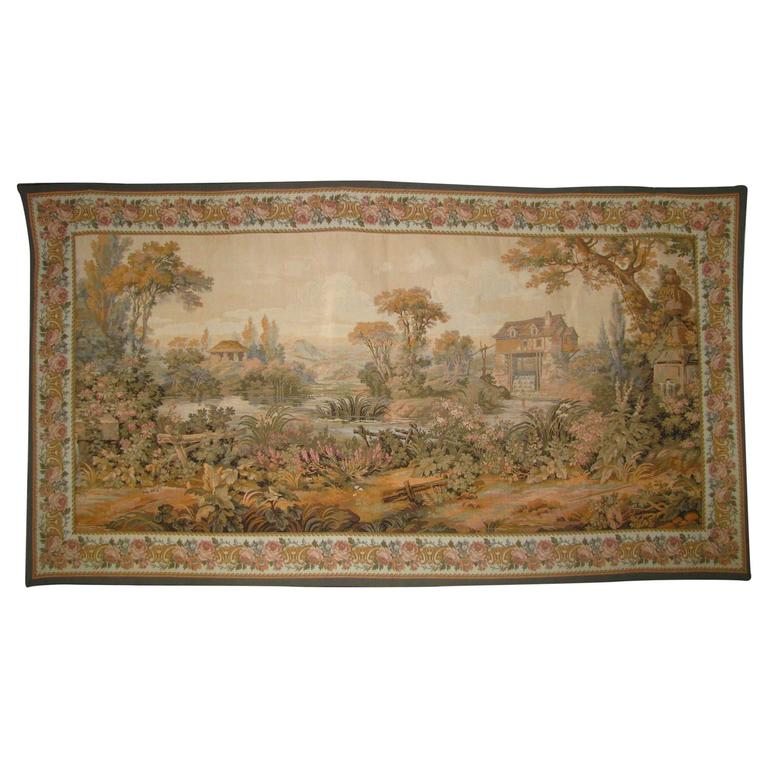 Antique Midcentury Aubusson Style French Tapestry For Sale at 1stDibs