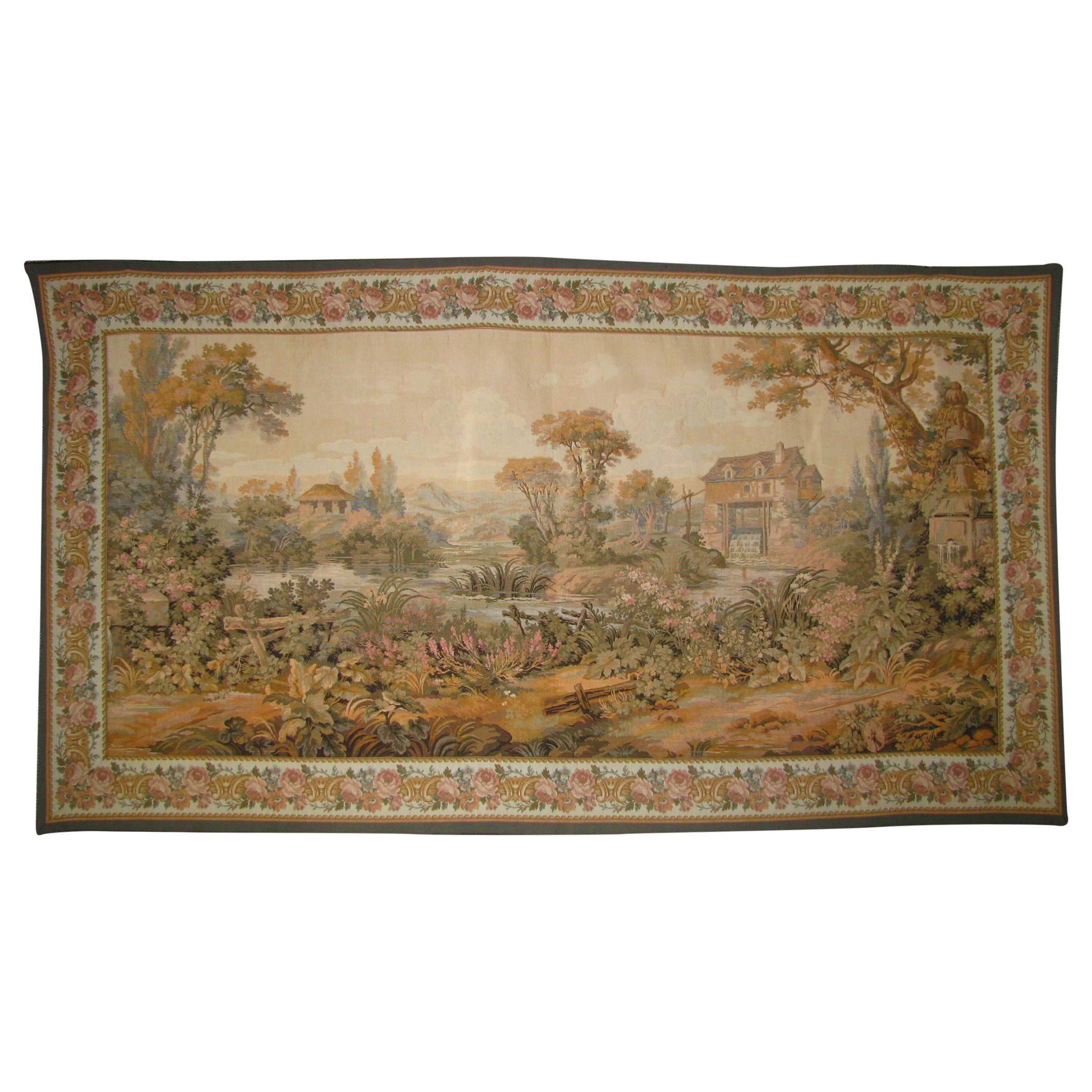 Antique Midcentury Aubusson Style French Tapestry