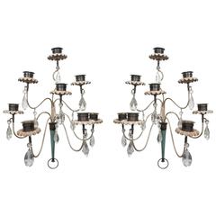 Pair of Large Tole and Crystal Sconces