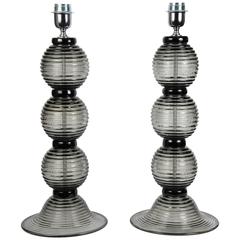 Pair of Table Lamps in Murano Glass Signed "Toso Murano 11