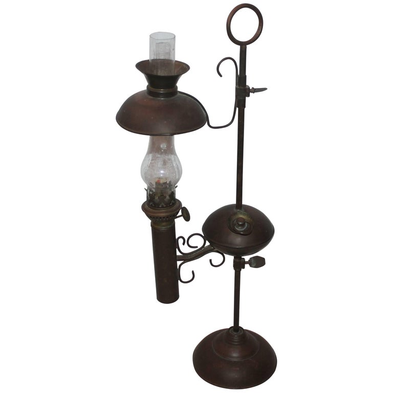 Rare and Early American 19th Century Brass Oil Lamp For Sale at 1stDibs