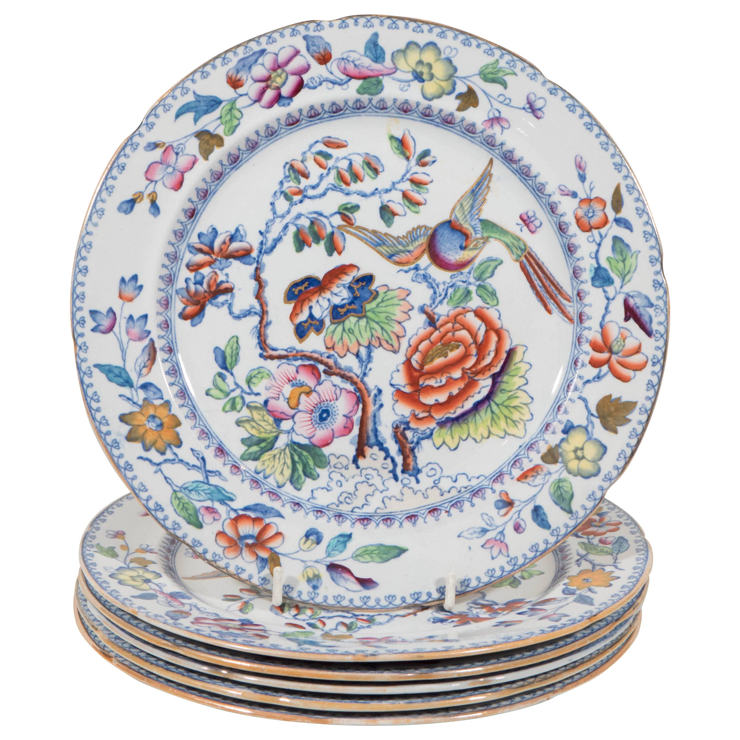 Set of 14 Mason's Ironstone Dinner Dishes in the "Flying Bird" Pattern