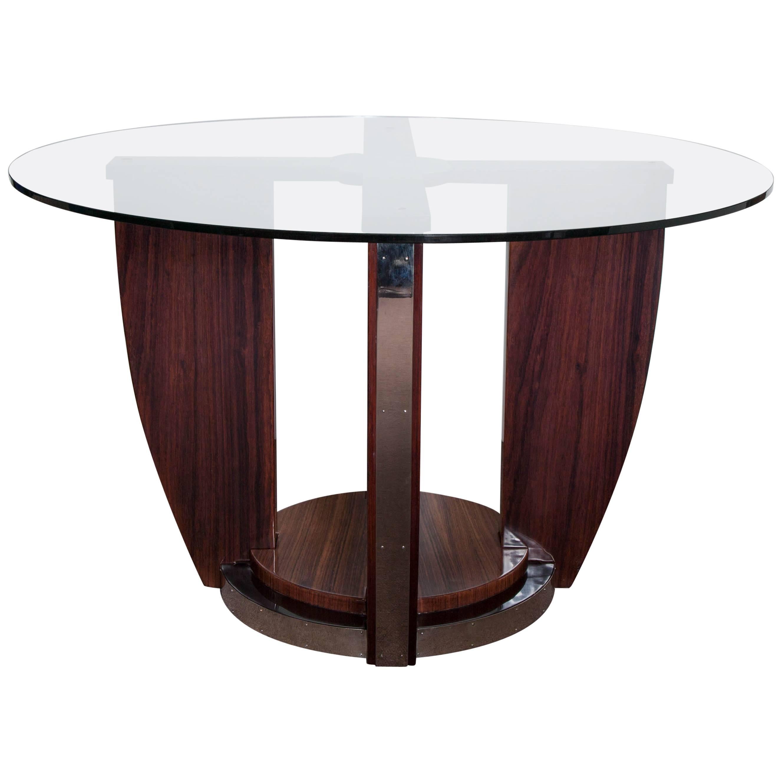 French Art Deco Dining/Center Table in Rosewood and Nickel, Louis Sognot