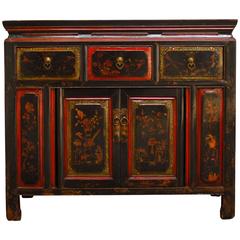 Antique Chinese Polychrome Sideboard Buffet Cabinet