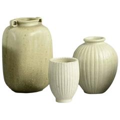 Three Vases with White Glaze by Arne Bang