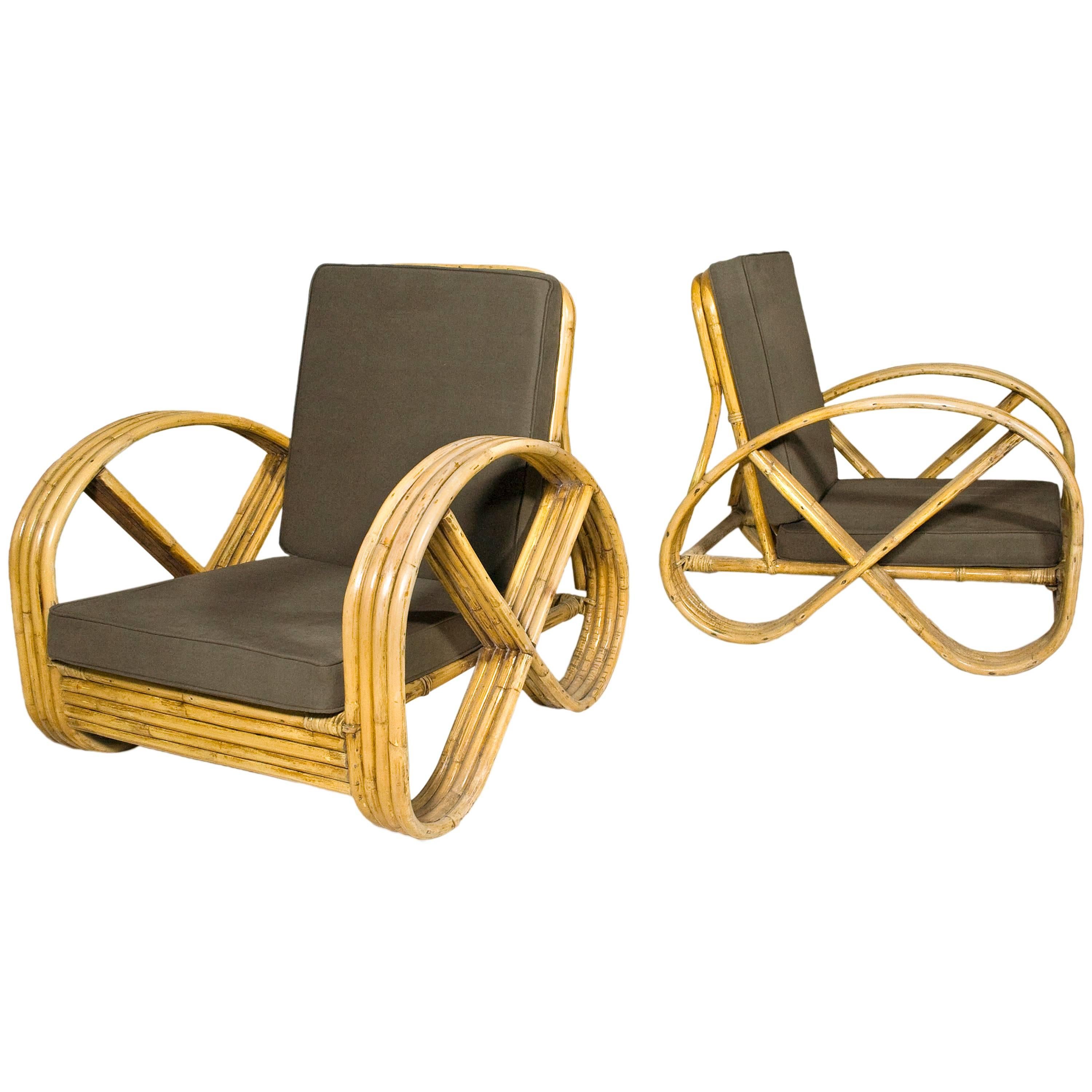 Pair of Vintage Rattan Lounge Armchairs, circa 1940, France