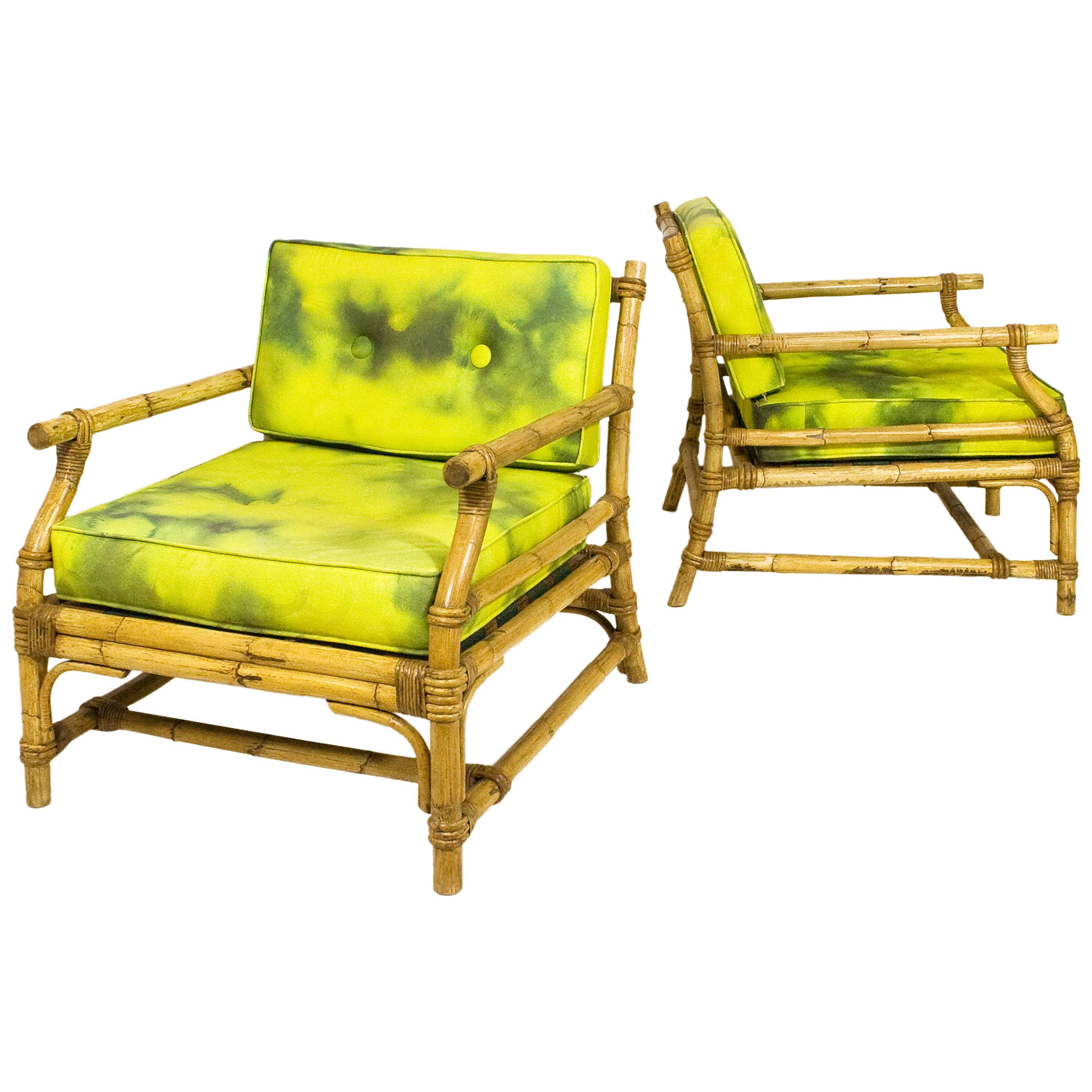 Pair of Vintage Bamboo Lounge Armchairs, circa 1960, France