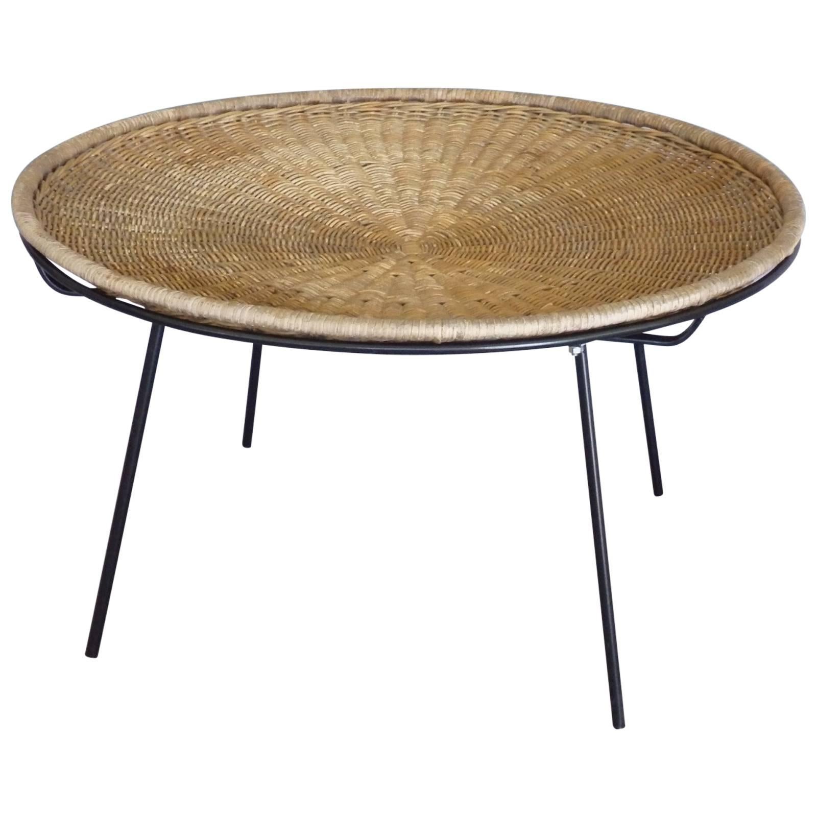 Rattan on Wrought Iron Catch All Coffee Table