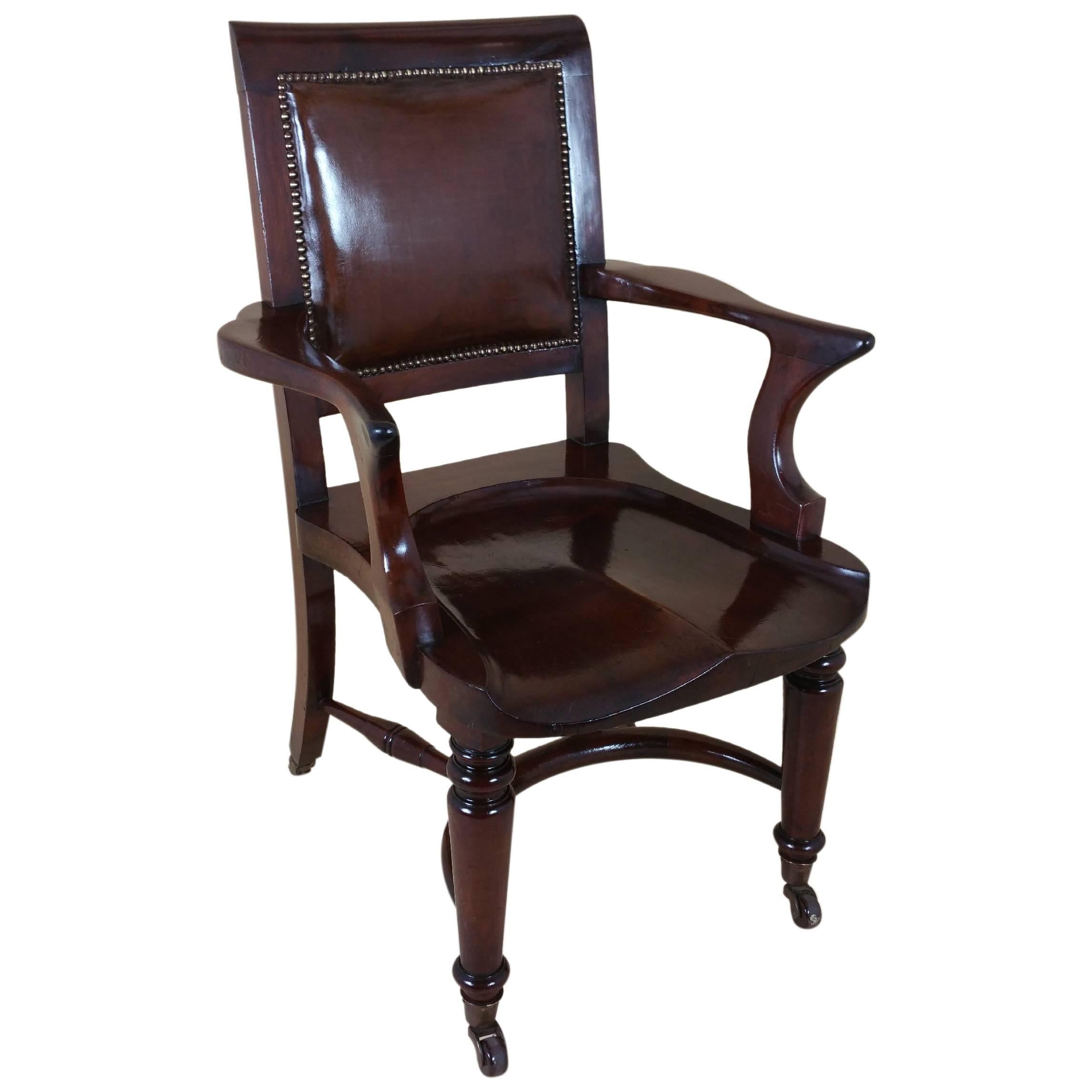 Victorian Mahogany Solid Seat Desk Chair with Leather Back