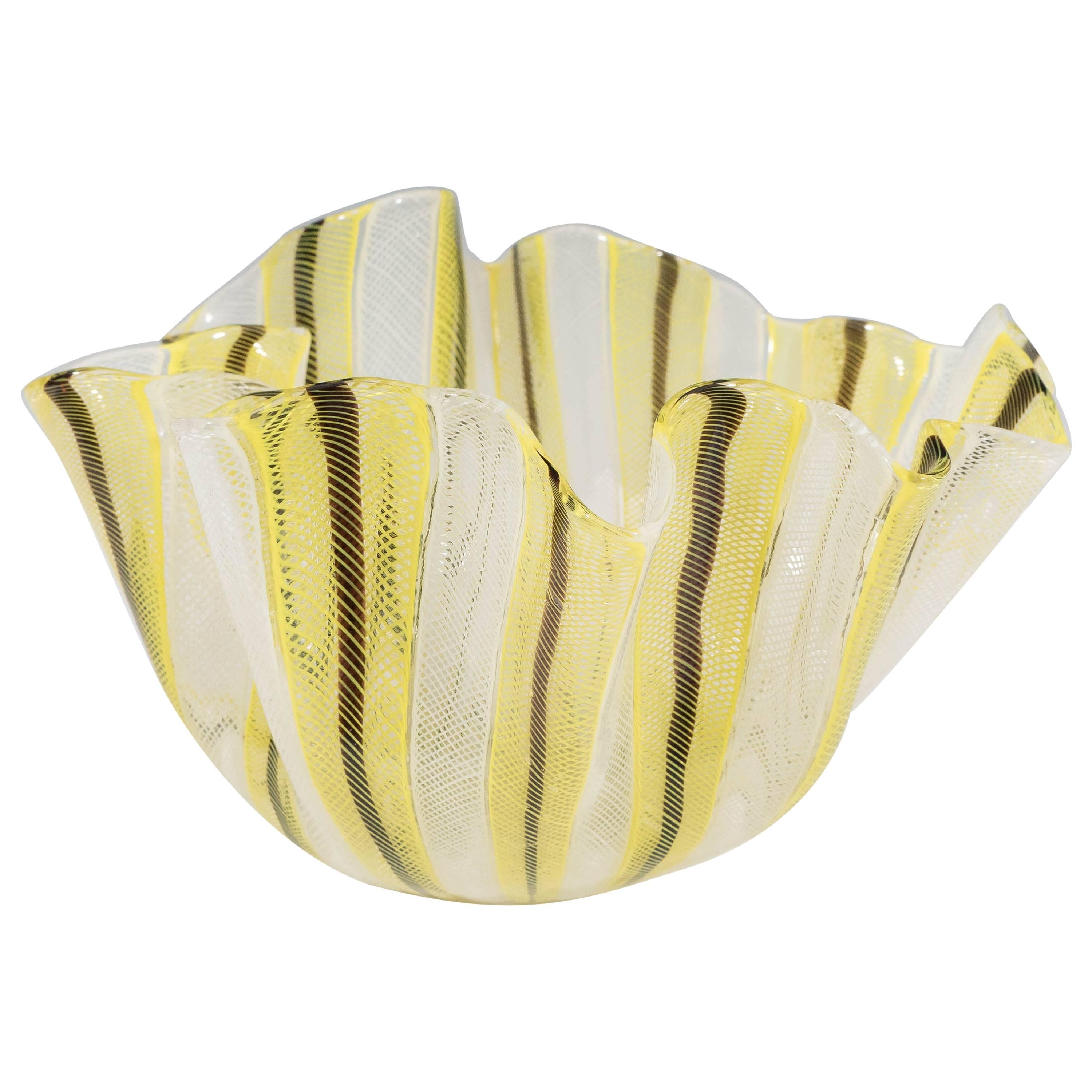 Venini Yellow and Black ‘Handkerchief’ Bowl