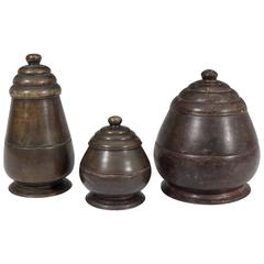 Vintage Set of Three Covered Pigment Pots in Brass