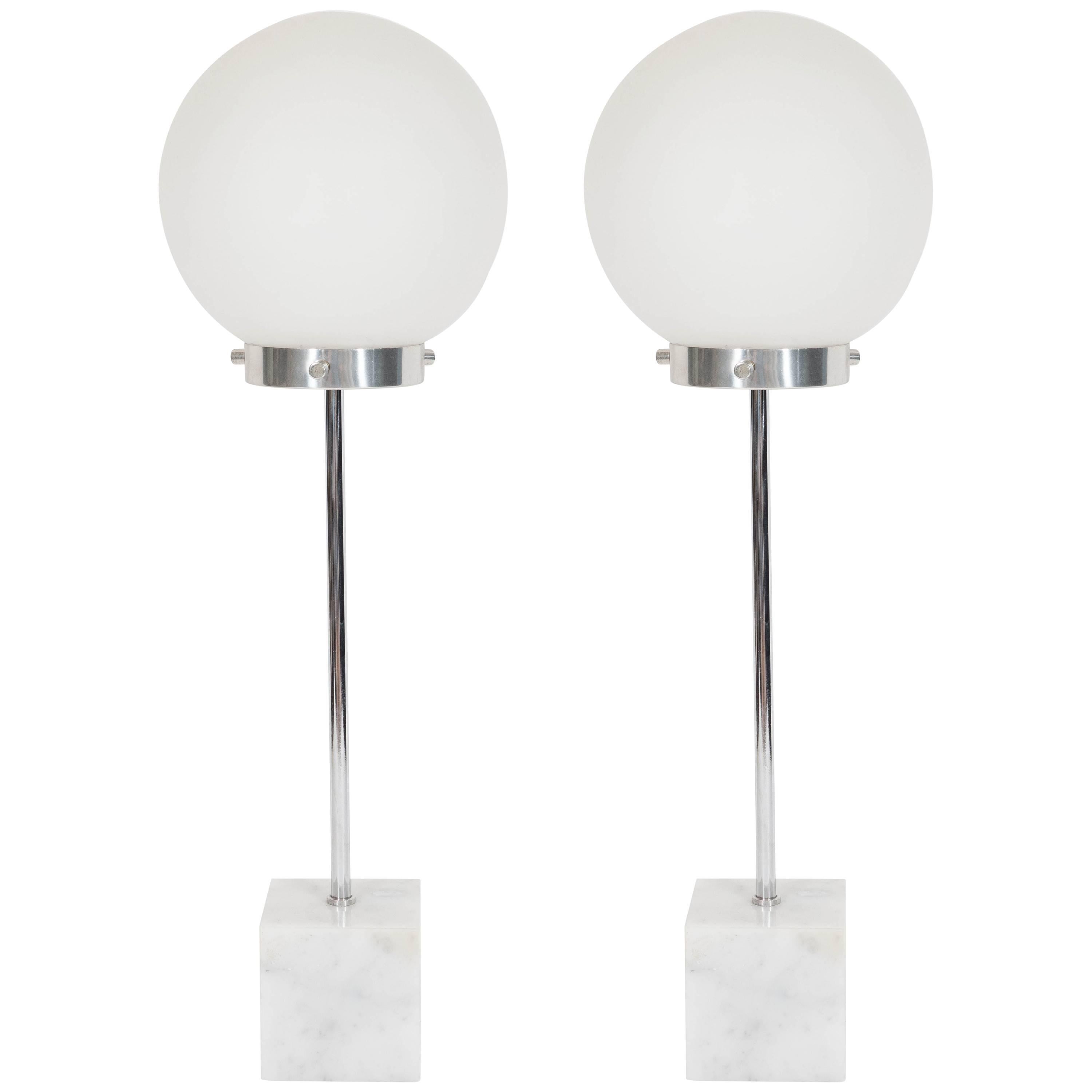 Pair of Paul Mayen Frosted Glass Globe Table Lamps for Habitat