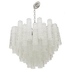 Midcentury Venini Textured Glass Tube Chandelier